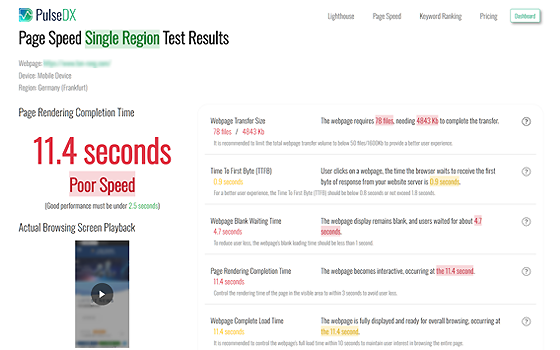 Page Speed Diagnostics - Single Region Report